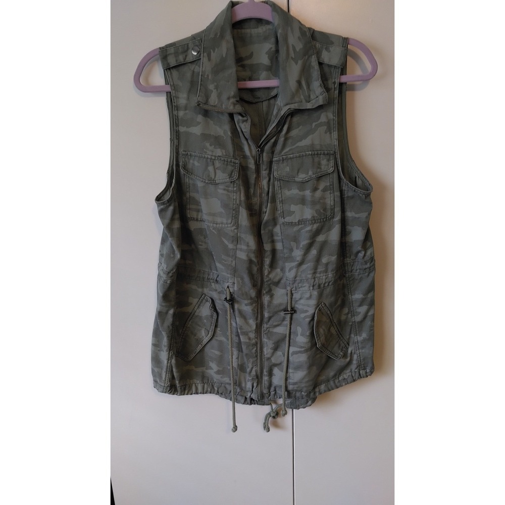 Womens Camo Utility Full Zip Vest Size  l/xl Drawstring Waist Pockets Military